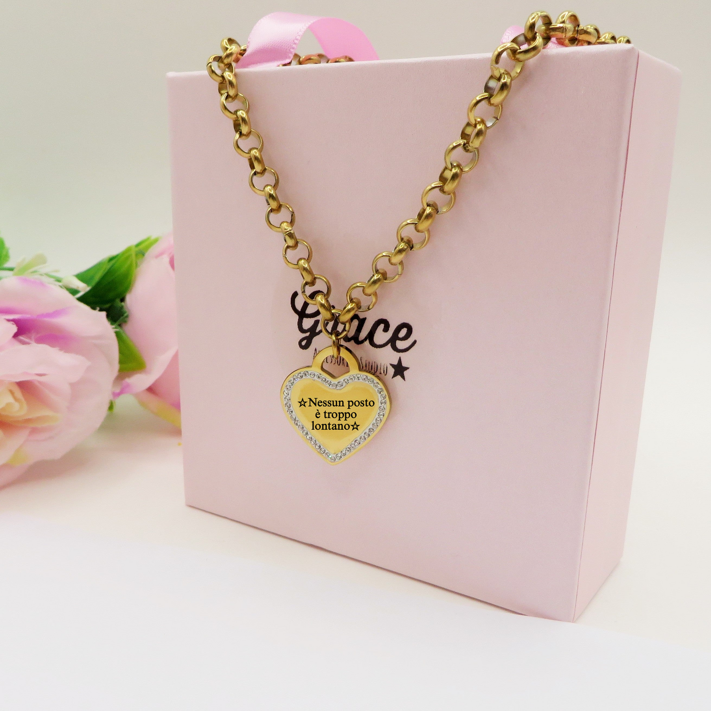 Cuore CRYSTAL - PERSONALIZZAMI ~ Collana in acciaio inossidabile + INCISIONE PERSONALIZZATA