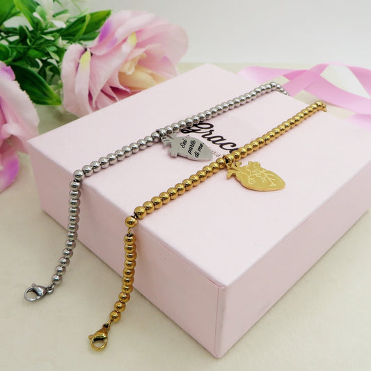 HUMAN HEART charm BRACCIALE  Pallini ~ ACCIAIO inossidabile - Bracciale cuore anatomico con ciondoli
