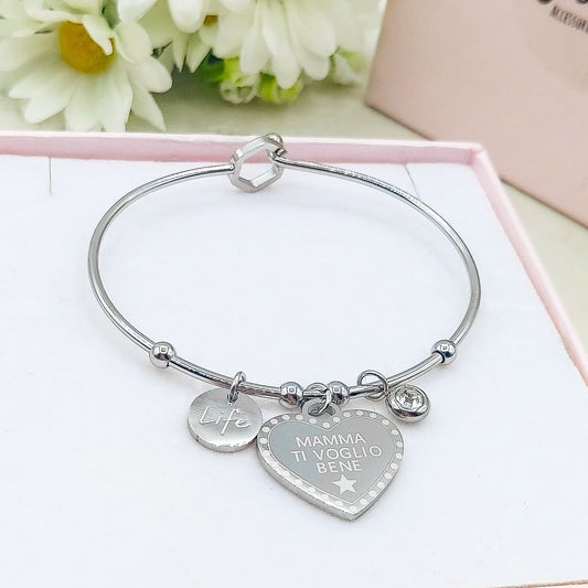 Bracciale MAMMA  omaggio  ARGENTO - Bracciale ACCIAIO INOSSIDABILE con pendenti