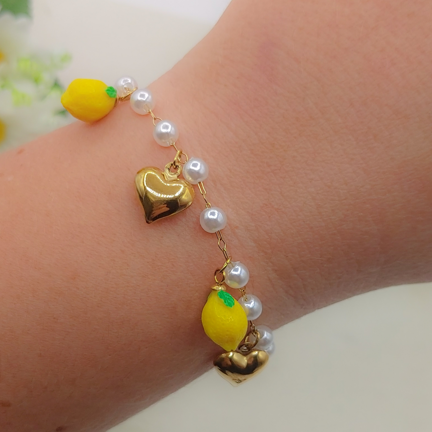 LEMONS PEARLS BRACELET  - ACCIAIO inossidabile - Bracciale catena charms frutta LIMONI