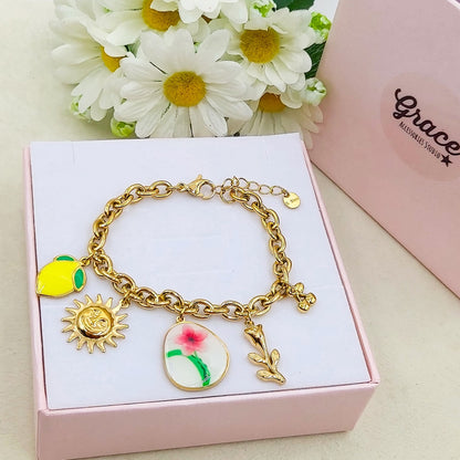 Clémence  Bracciale con charms fiori vintage e frutta - ACCIAIO INOSSIDABILE