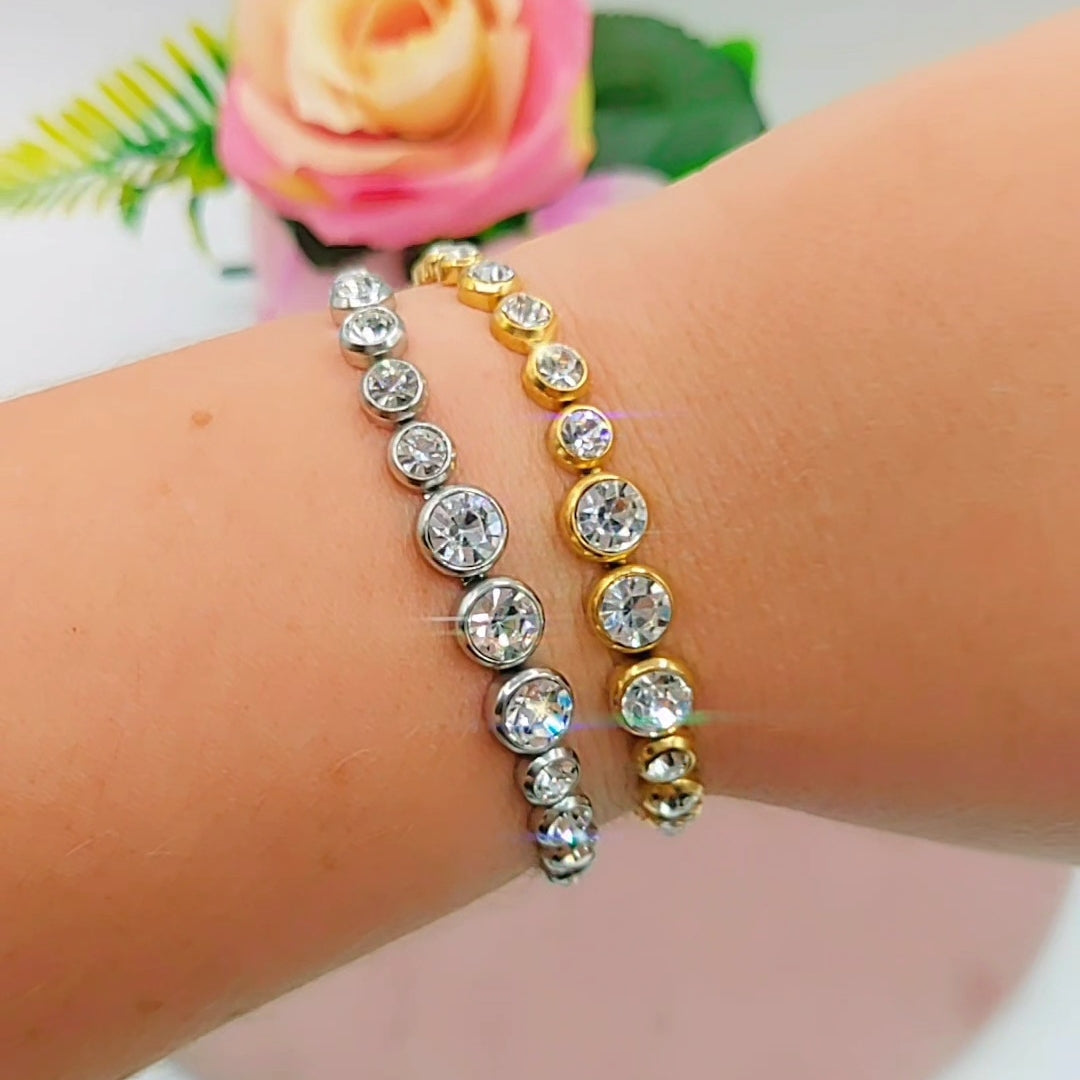 CINDY degradè ~ ACCIAIO INOSSIDABILE - Bracciale tennis in cubic zirconia rotondi