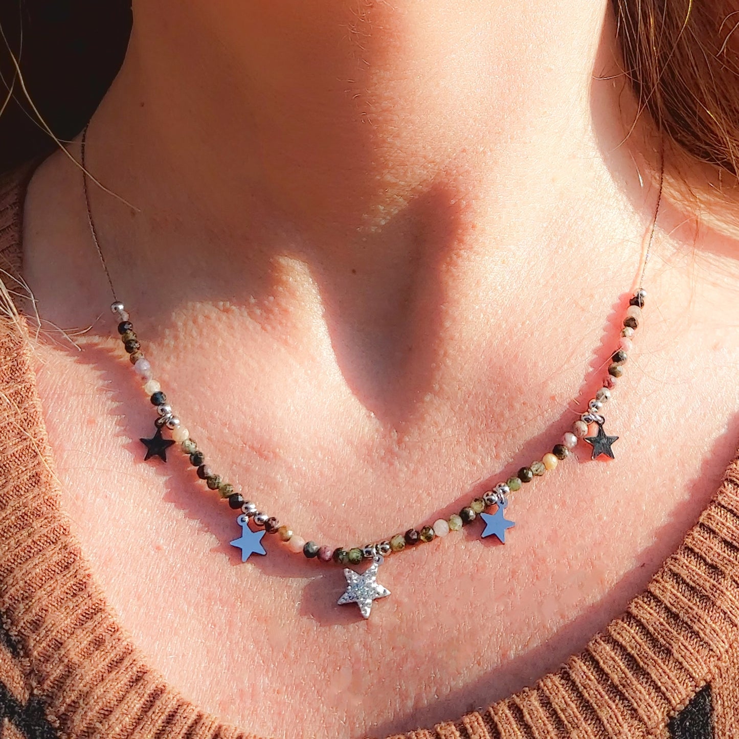 ROXY ~ Collana ACCIAIO INOSSIDABILE con cristalli e ciondoli stelline in cubic zirconia