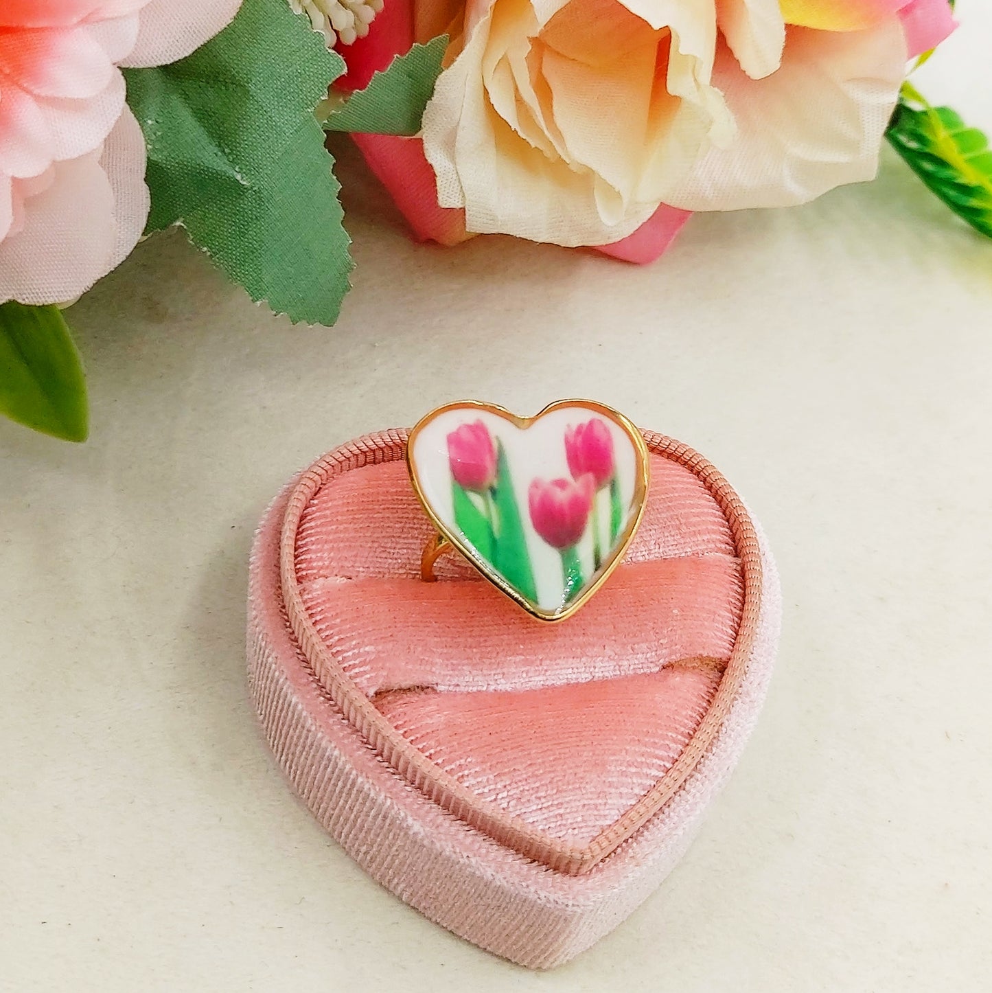 Fleurs de Tulipe 🌷 Anello regolabile con fiori vintage - Acciaio Inossidabile