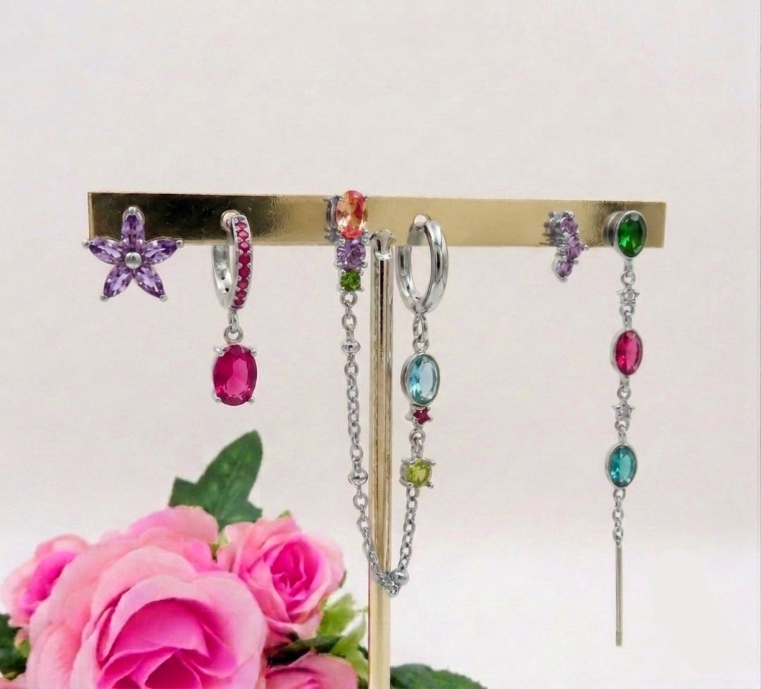 SHANAYA SET - ACCIAIO INOSSIDABILE - 6 Orecchini pendenti in cubic zirconia