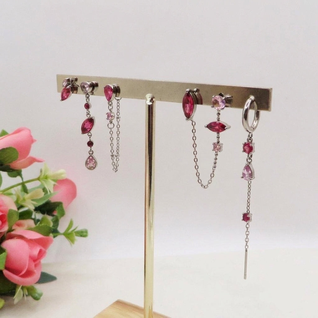 KALEA SET - ACCIAIO INOSSIDABILE - 6 Orecchini pendenti in cubic zirconia
