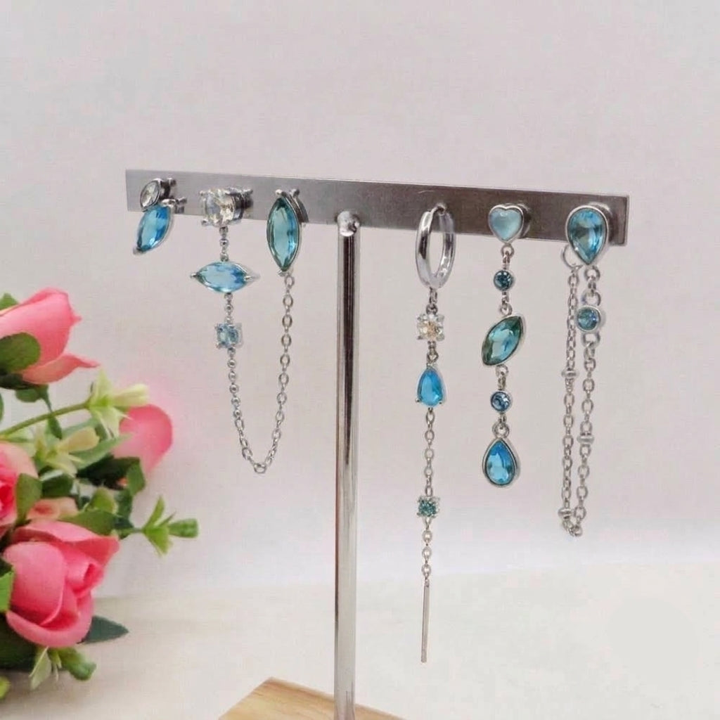 KALEA SET - ACCIAIO INOSSIDABILE - 6 Orecchini pendenti in cubic zirconia