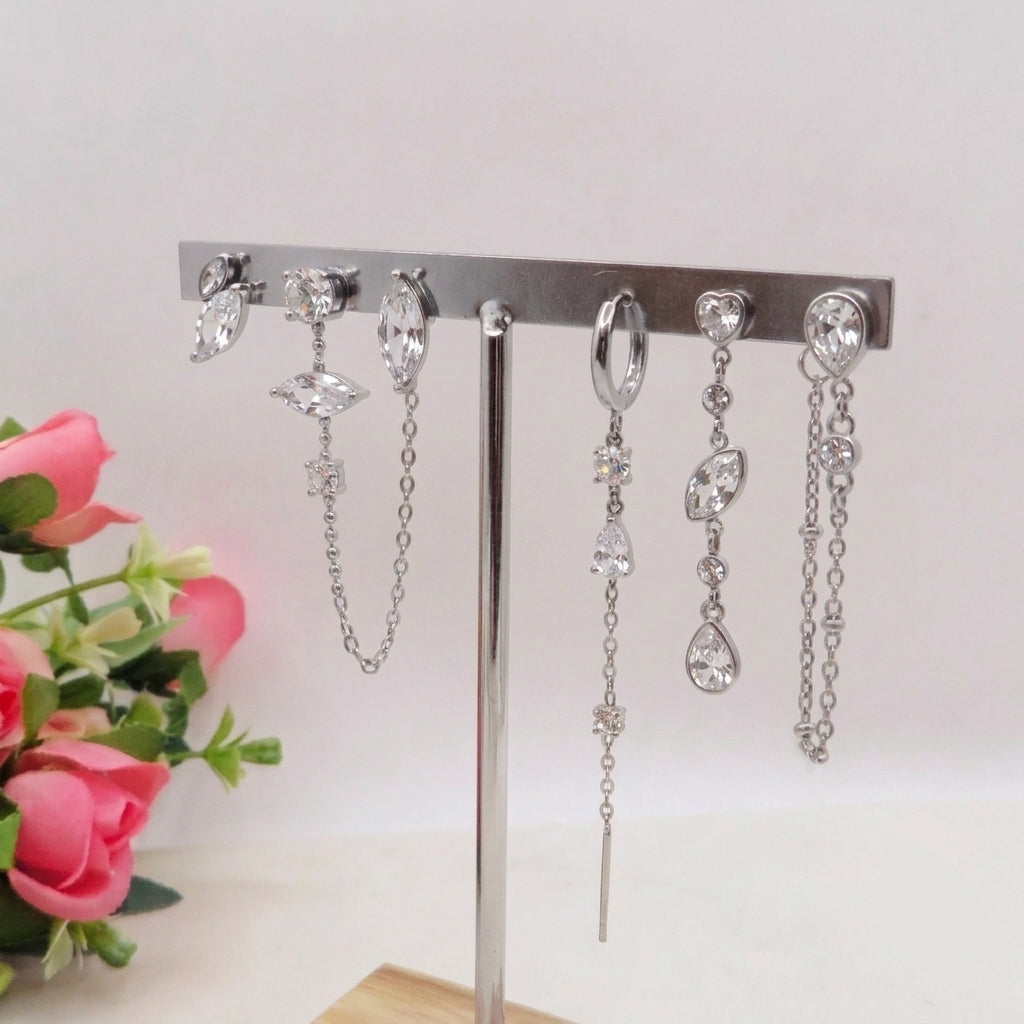 KALEA SET - ACCIAIO INOSSIDABILE - 6 Orecchini pendenti in cubic zirconia