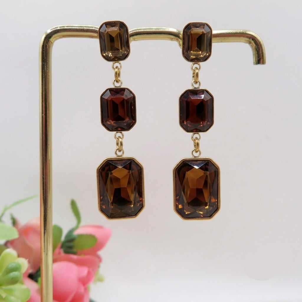 MARGOT DOUBLE SQUARE ~ ACCIAIO INOSSIDABILE ~ Orecchini pendenti con pietre sfaccettate