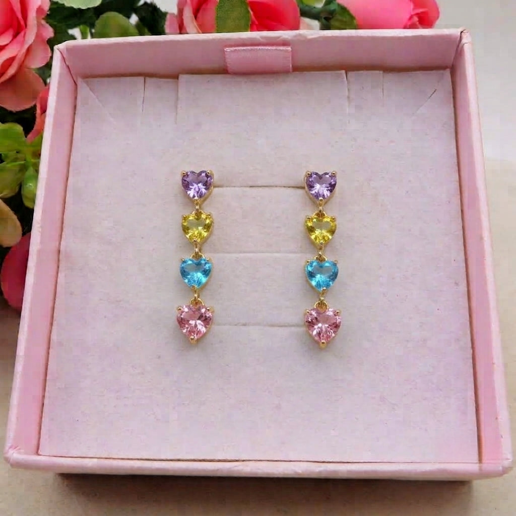 CHERIE DEGRADE' PENDENTI - acciaio inossidabile- Orecchini pendenti in cubic zirconia a forma di cuore