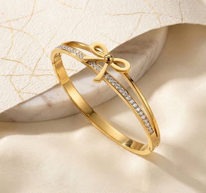 WALDORF MANETTA ~ Bracciale con fiocchetto e zirconi in ACCIAIO INOSSIDABILE 316L e cubic zirconia