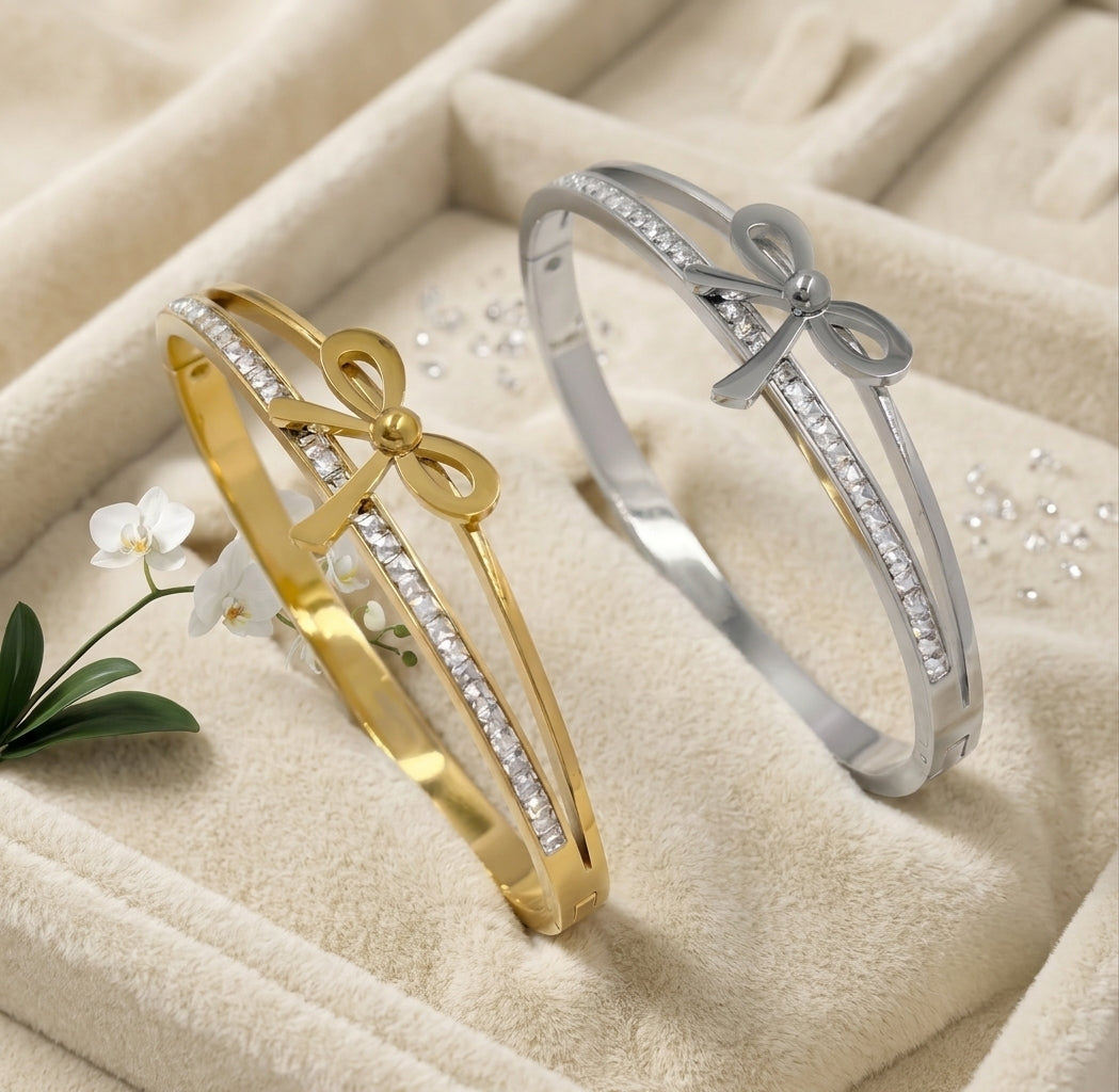 WALDORF MANETTA ~ Bracciale con fiocchetto e zirconi in ACCIAIO INOSSIDABILE 316L e cubic zirconia