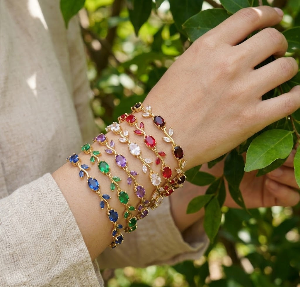 ROSAMUND ~ ACCIAIO INOSSIDABILE - Bracciale Tennis floreale con Cubic Zirconia