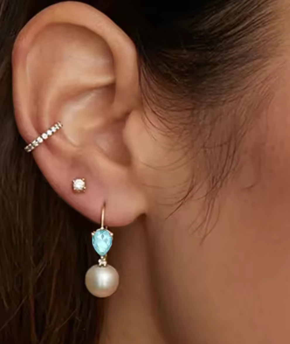 CELESTE PEARLS ~ Coppia Orecchini ARGENTO 925 monachella con perla e cubic zirconia