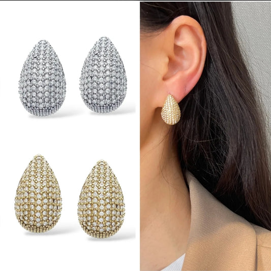 DROP LUXE - ACCIAIO INOSSIDABILE ~ Paio Orecchini goccia bombe' + cubic zirconia