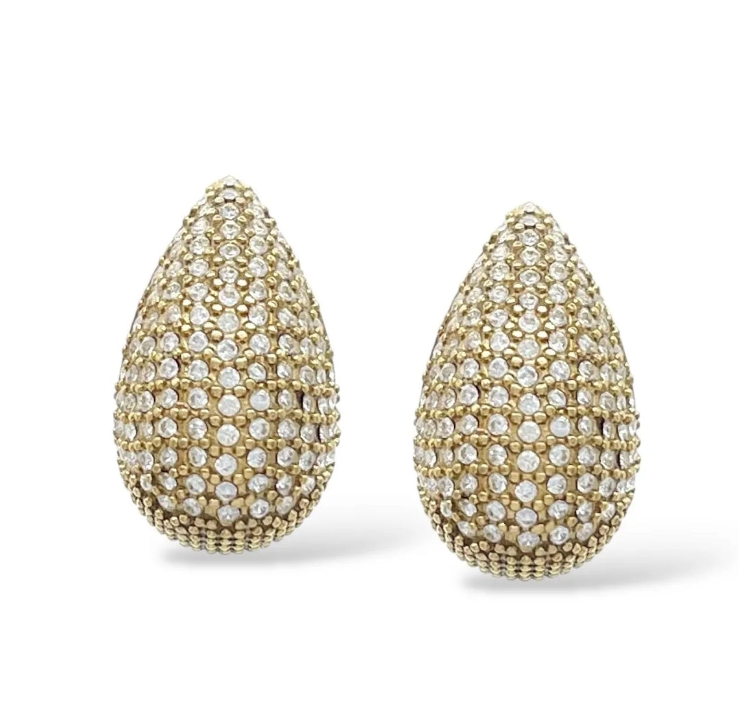DROP LUXE - ACCIAIO INOSSIDABILE ~ Paio Orecchini goccia bombe' + cubic zirconia