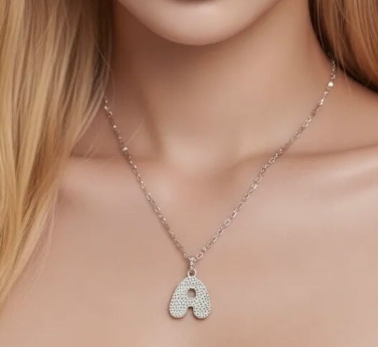 BUBBLE INITIAL ACCIAIO INOSSIDABILE ~ Collana iniziale bombata zirconata bubble + catena rosario