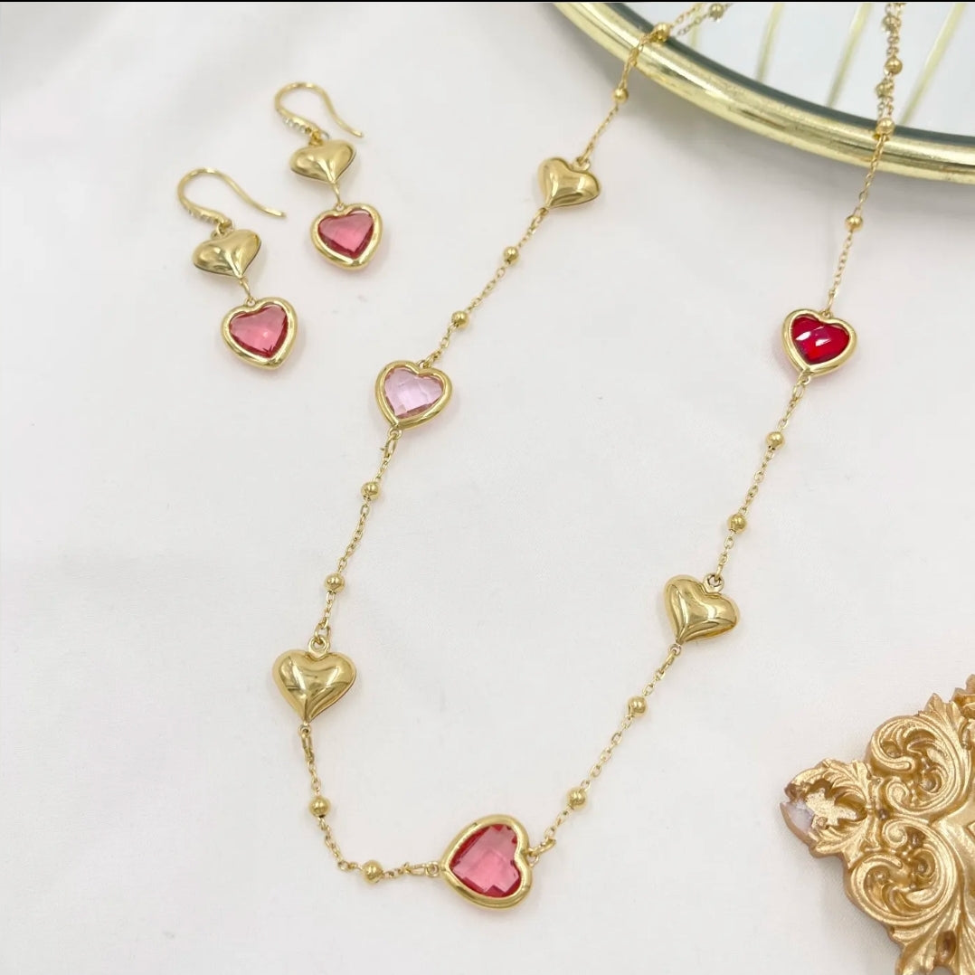 ROSALIE Collana girocollo con cuori bombè e in cubic zirconia IN ACCIAIO INOSSIDABILE