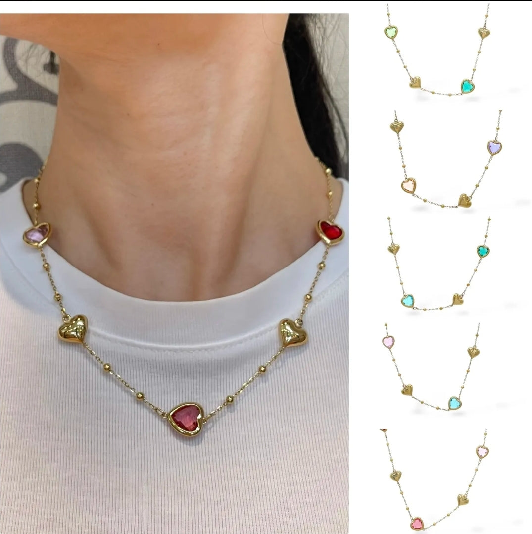 ROSALIE Collana girocollo con cuori bombè e in cubic zirconia IN ACCIAIO INOSSIDABILE