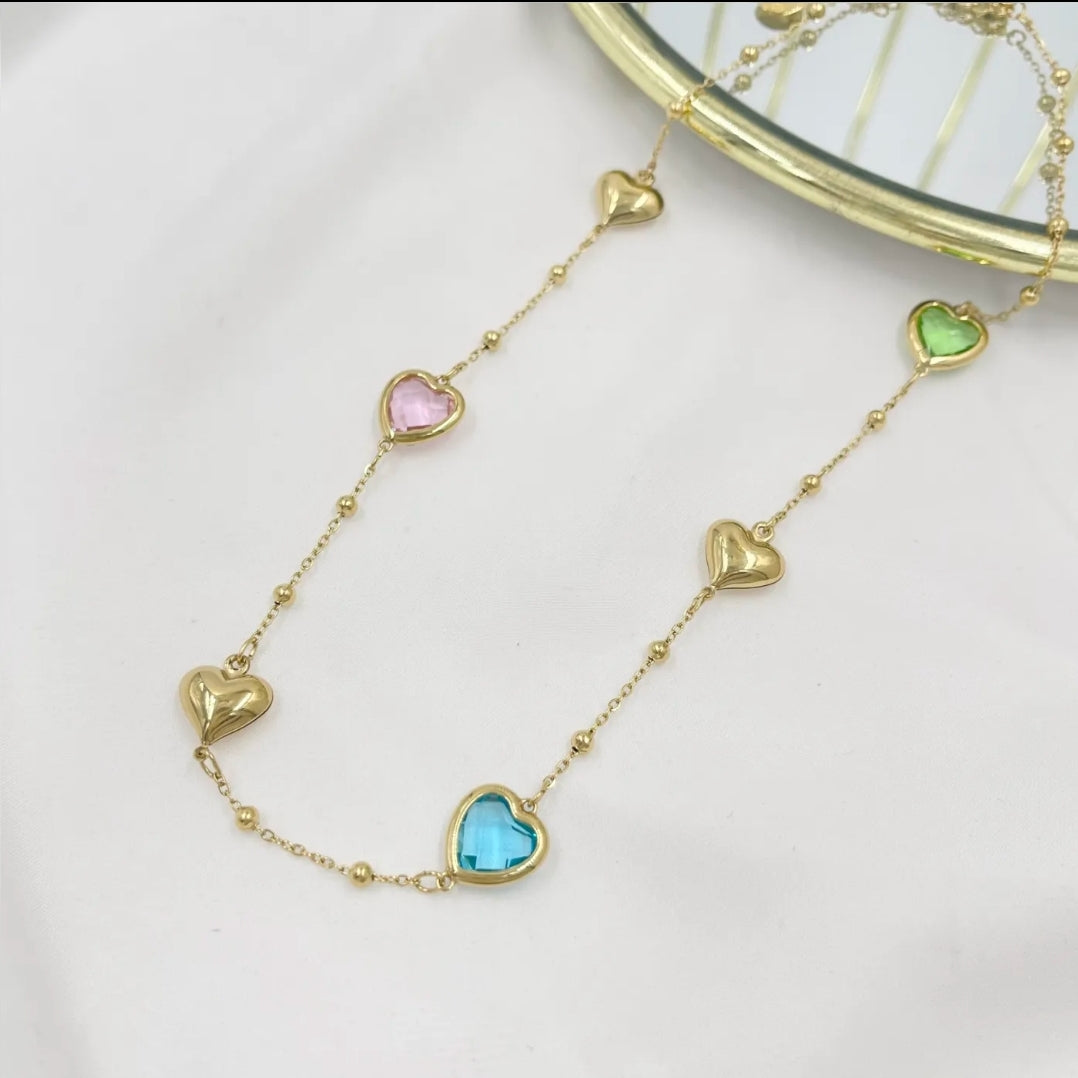 ROSALIE Collana girocollo con cuori bombè e in cubic zirconia IN ACCIAIO INOSSIDABILE