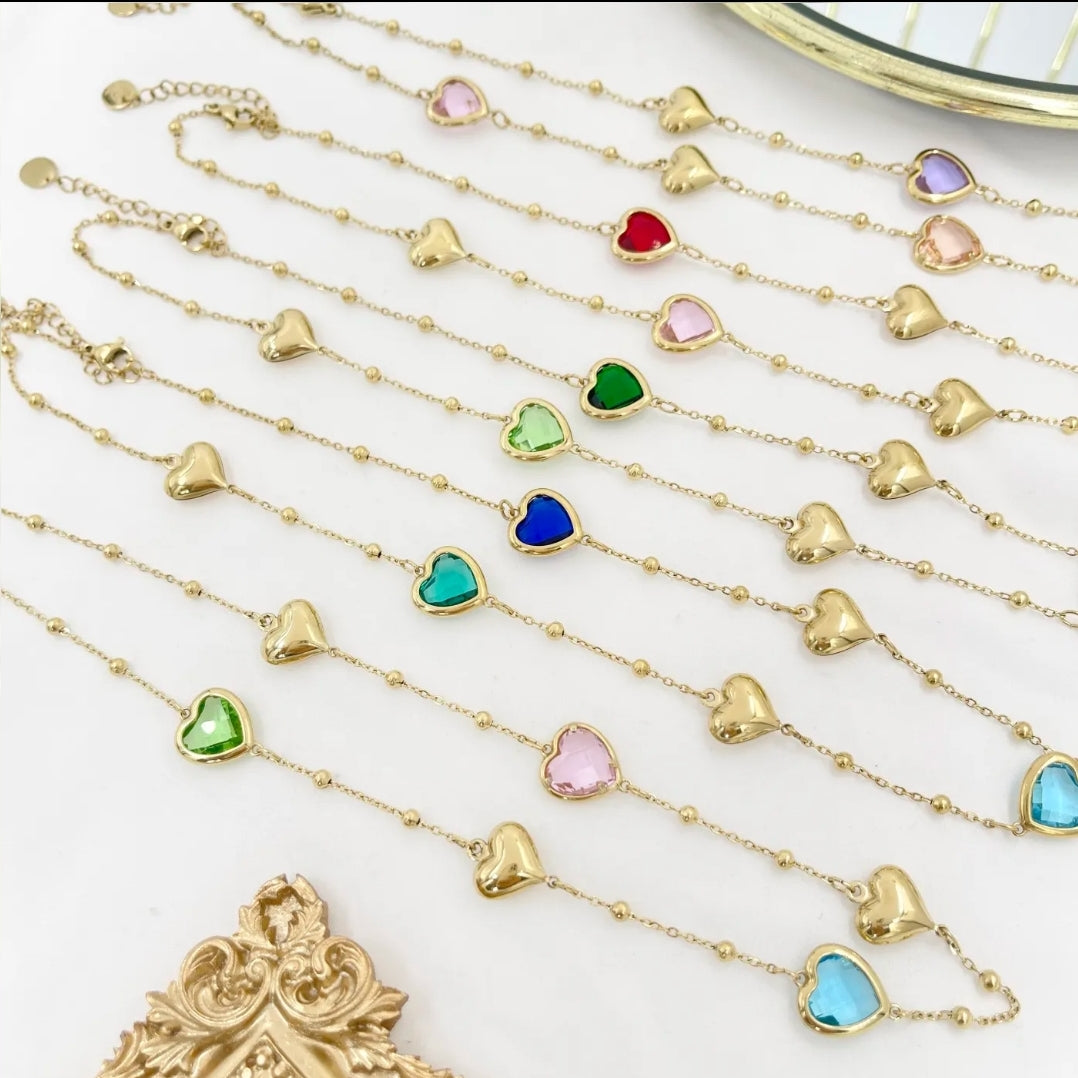 ROSALIE Collana girocollo con cuori bombè e in cubic zirconia IN ACCIAIO INOSSIDABILE