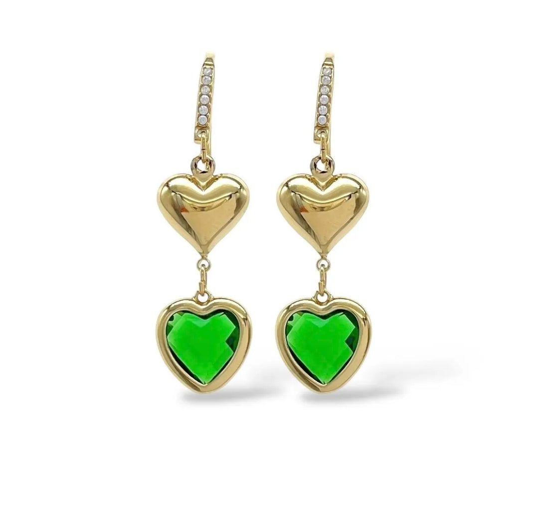 ROSALIE Paio orecchini monachella con cuori bombè e in cubic zirconia IN ACCIAIO INOSSIDABILE