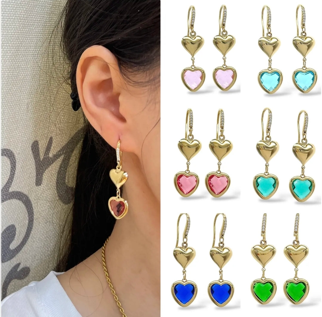 ROSALIE Paio orecchini monachella con cuori bombè e in cubic zirconia IN ACCIAIO INOSSIDABILE