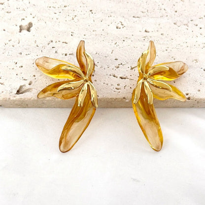 NINFEA ~ paio ORECCHINI maxi bottone con petali in acciaio inossidabile a forma di fiore