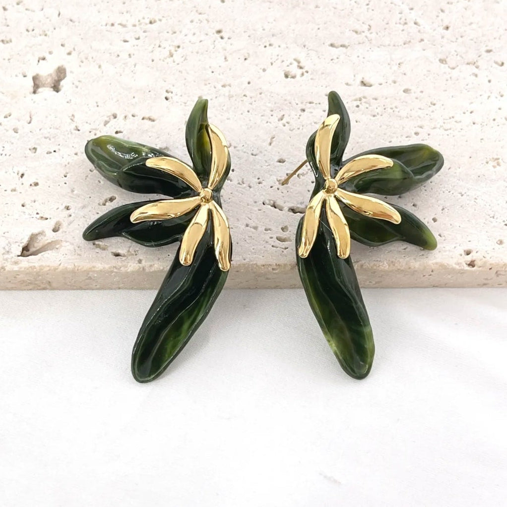 NINFEA ~ paio ORECCHINI maxi bottone con petali in acciaio inossidabile a forma di fiore