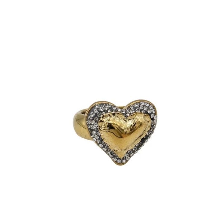 MICHELLE Anello - ACCIAIO INOSSIDABILE Cocktail ring a cuore regolabile con cubic zirconia