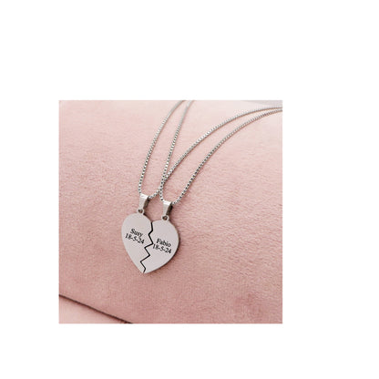 BROKEN HEART ~ ACCIAIO INOSSIDABILE 2 collane con pendente  PERSONALIZZATO cuore spezzato - amicizia - amore - famiglia - occasioni speciali