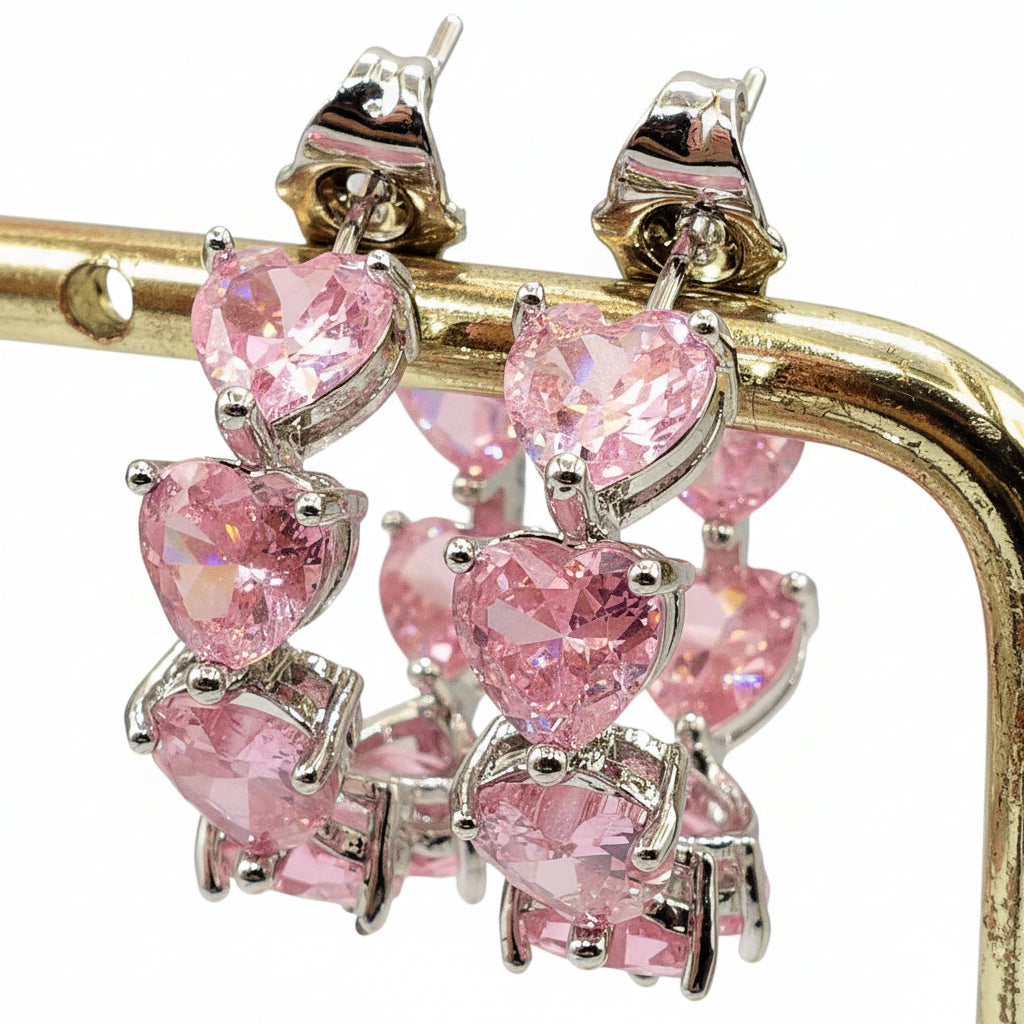 CHERIE RAINBOW - Big hoops xl- orecchini a cerchio con cubic zirconia a forma di cuore