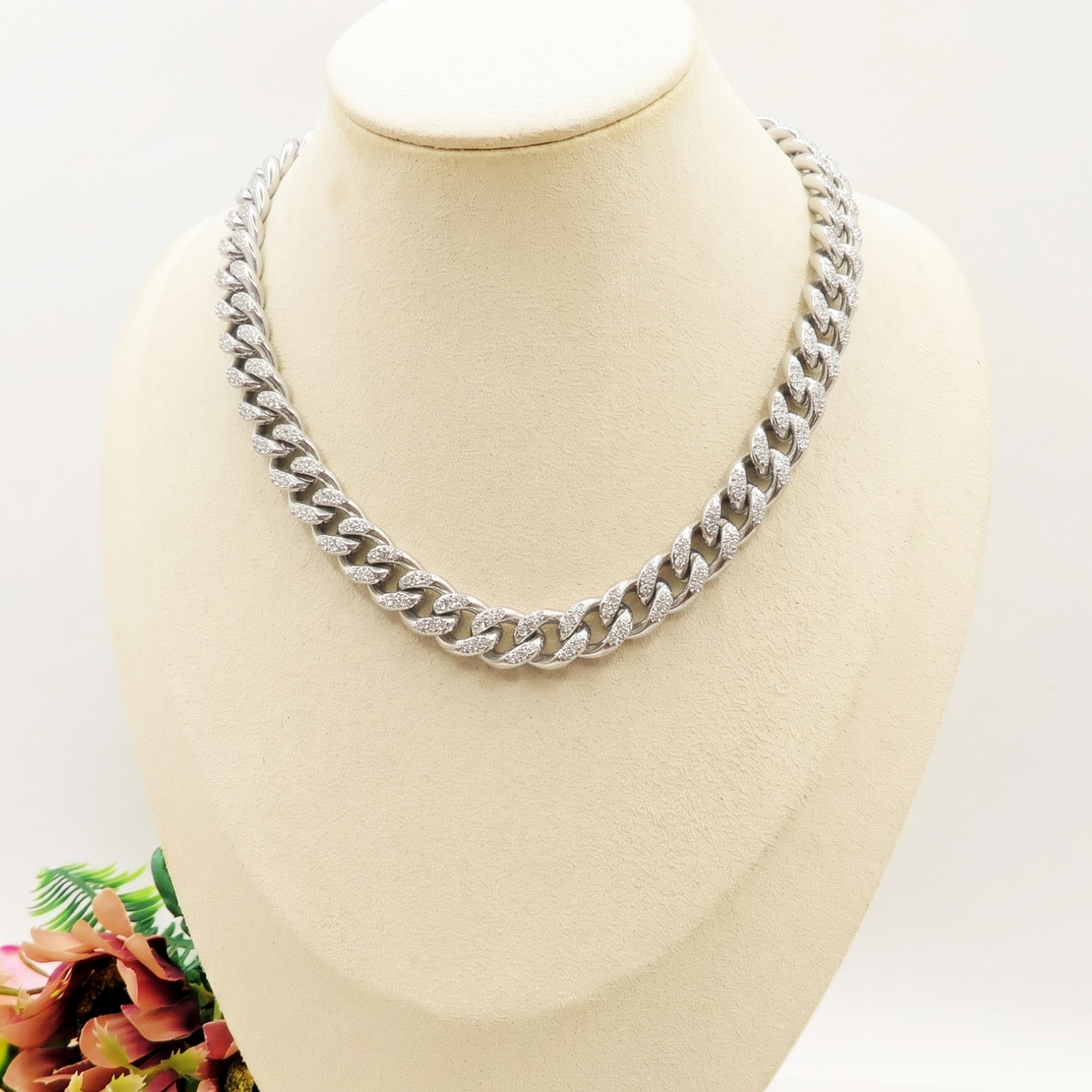 Madison ~ STAINLESS STEEL cuban chain+ zirconia necklace