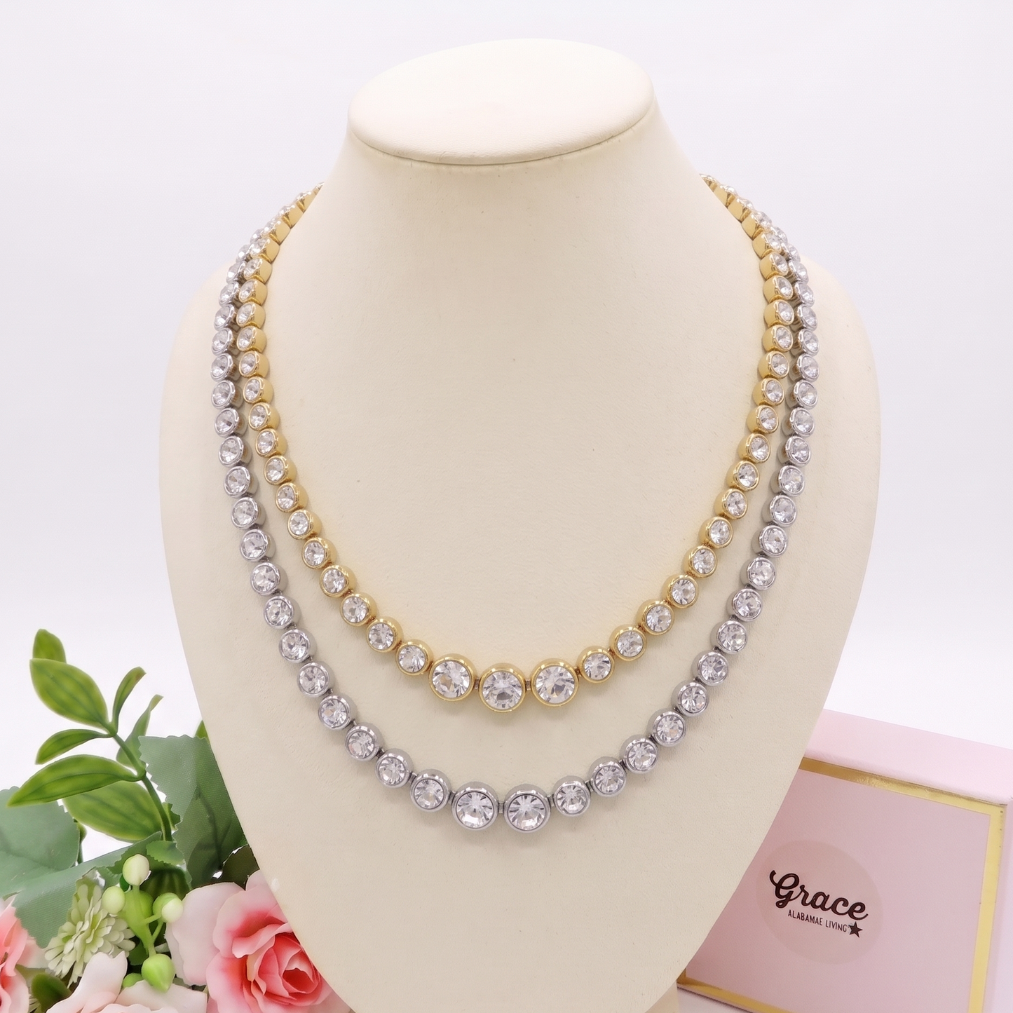 CINDY degradè ~ Girocollo choker in ACCIAIO INOSSIDABILE e cubic zirconia rotondi