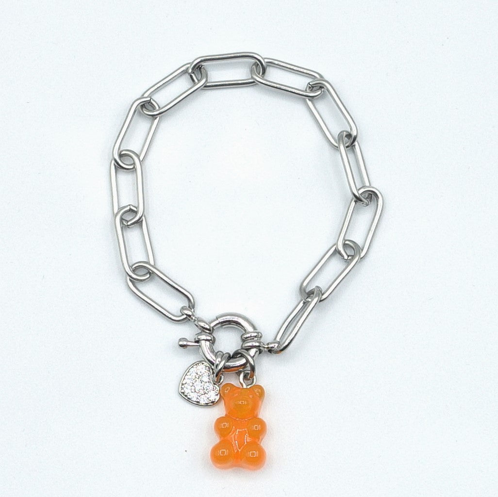 WINONA ~ ACCIAIO INOSSIDABILE Bracciale catena + timone e Teddy colorato