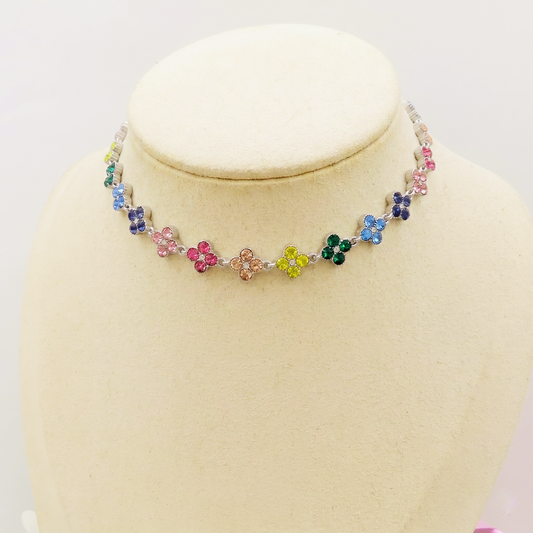 CASSIA~ACCIAIO INOSSIDABILE - Collana tennis quadrifogli RAINBOW con cubic zirconia