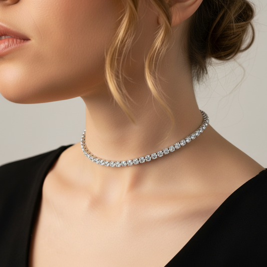 VEGAS ~ TENNIS CHOKER GIROCOLLO IN ACCIAIO INOSSIDABILE CON CUBIC  ZIRCONIA