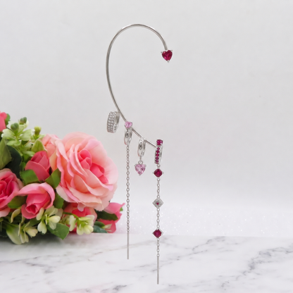 FAIRY EARCUFF ~ ACCIAIO Inossidabile orecchino integrale SENZA FORI con cuori e cubic zirconia