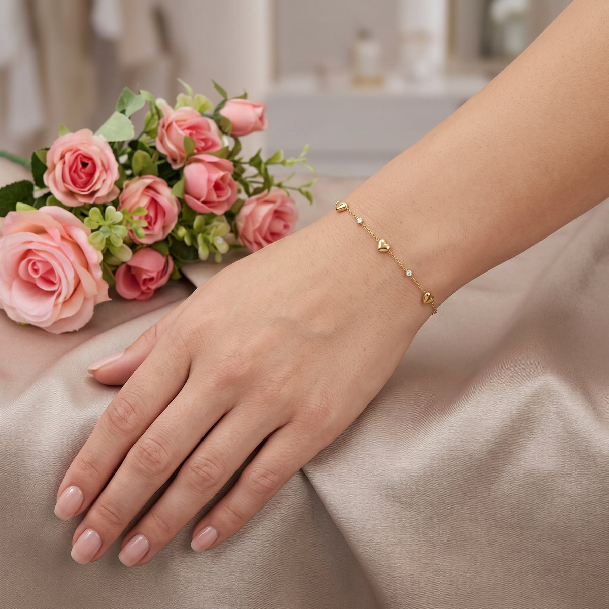 LOVELY ~ ARGENTO 925 ~ Bracciale con cuoricini bombè + cubic zirconia