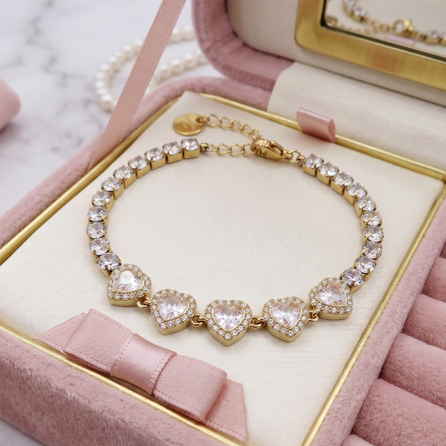 DIANA ~ ACCIAIO INOSSIDABILE - bracciale Tennis con Cubic Zirconia a cuore