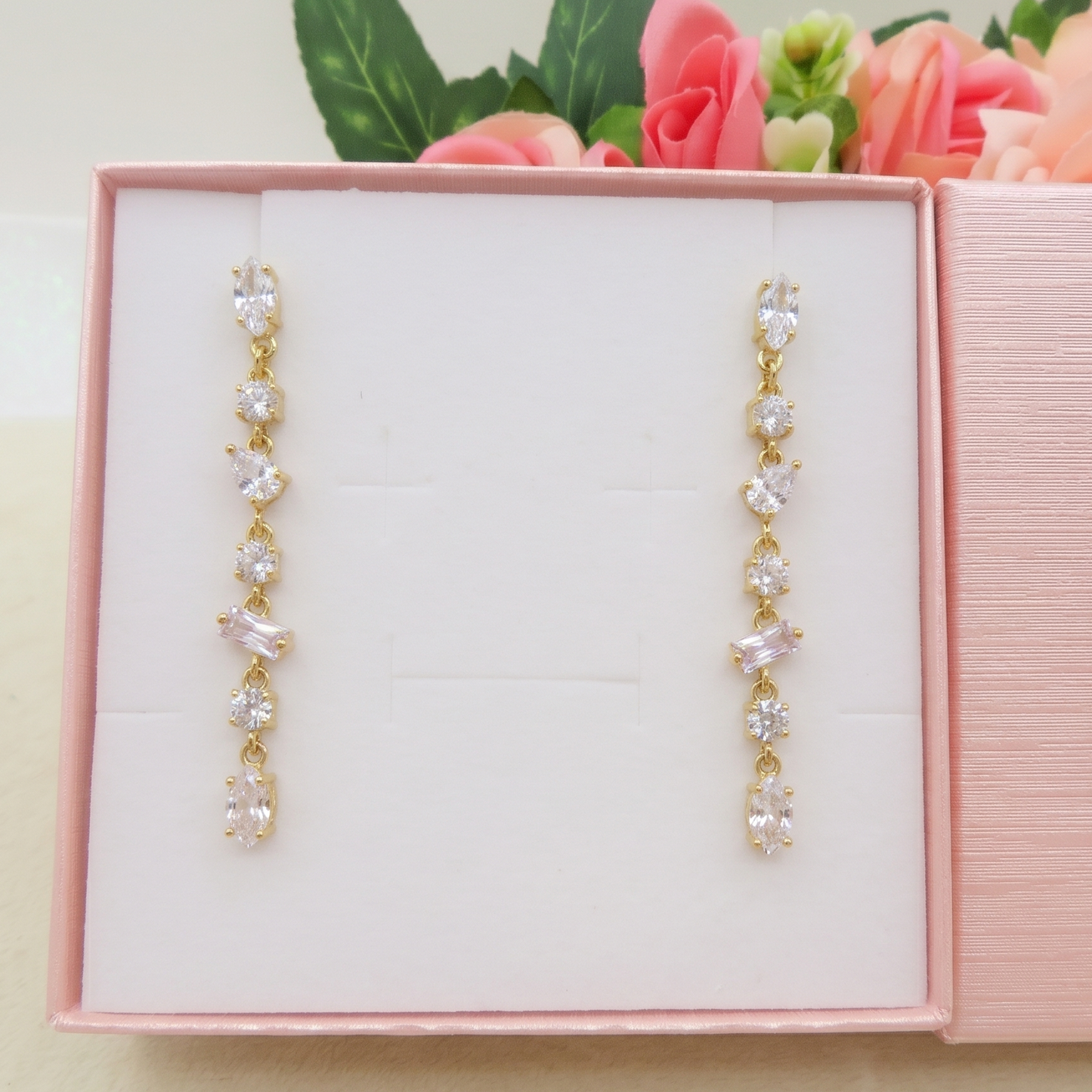 GLOWY DROP ~ paio Orecchini ACCIAIO INOSSIDABILE pendenti con pietre in cubic zirconia