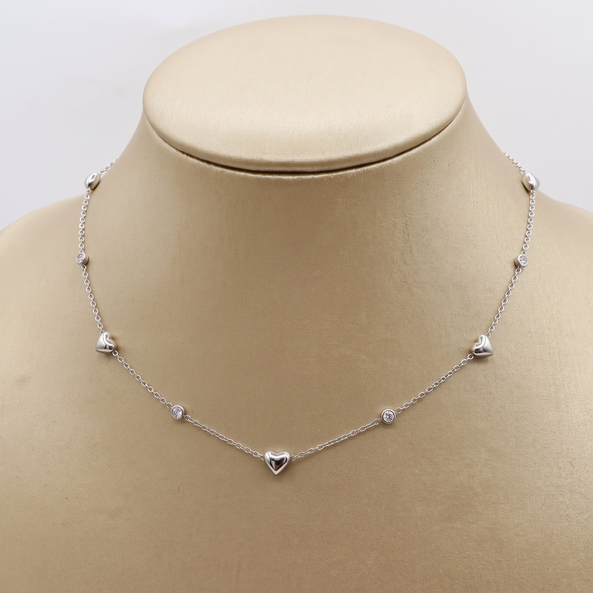 LOVELY ~ ARGENTO 925 ~ Collana con cuoricini bombè + cubic zirconia AAA