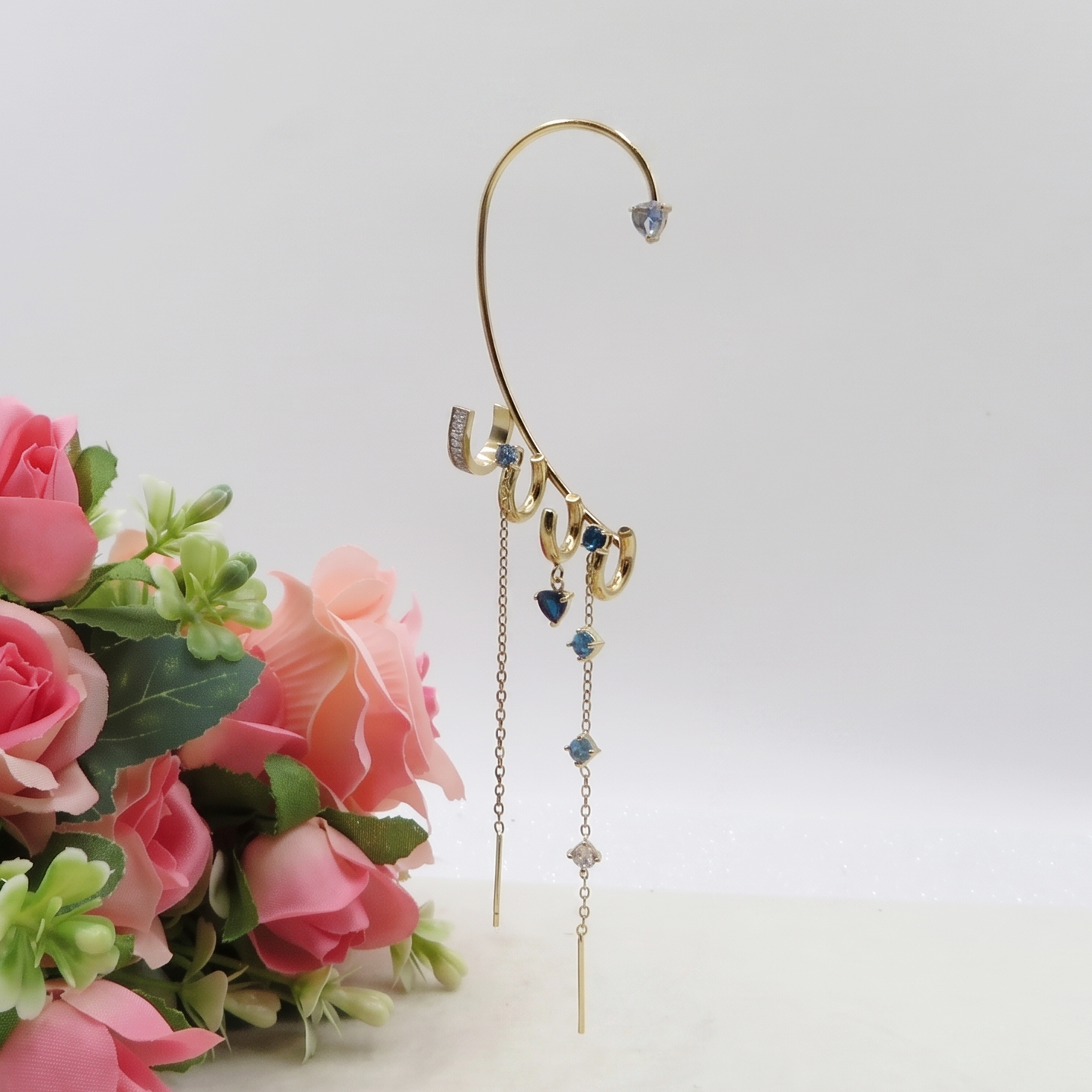 FAIRY EARCUFF ~ ACCIAIO Inossidabile orecchino integrale SENZA FORI con cuori e cubic zirconia