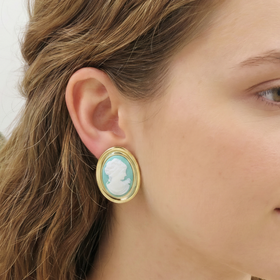 VERSAILLES paio ORECCHINI con cammeo a bottone in ACCIAIO INOSSIDABILE