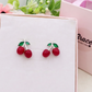 CHERRIES STUDS ~ Orecchini Ciliegie a lobo + cubic zirconia