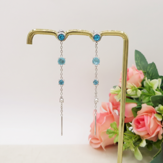 DREAMY ~ paio Orecchini ACCIAIO INOSSIDABILE pendenti zirconati stile saliscendi