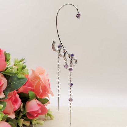FAIRY EARCUFF ~ ACCIAIO Inossidabile orecchino integrale SENZA FORI con cuori e cubic zirconia