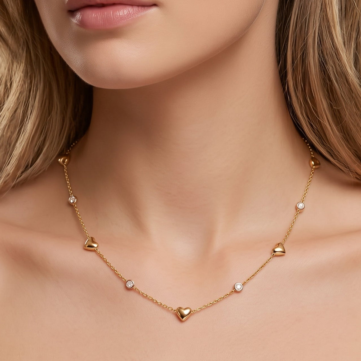 LOVELY ~ ARGENTO 925 ~ Collana con cuoricini bombè + cubic zirconia AAA