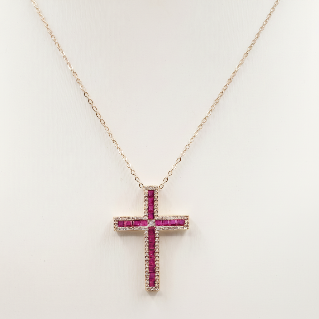 CROSS - ACCIAIO INOSSIDABILE- collana con pendente croce in cubic zirconia