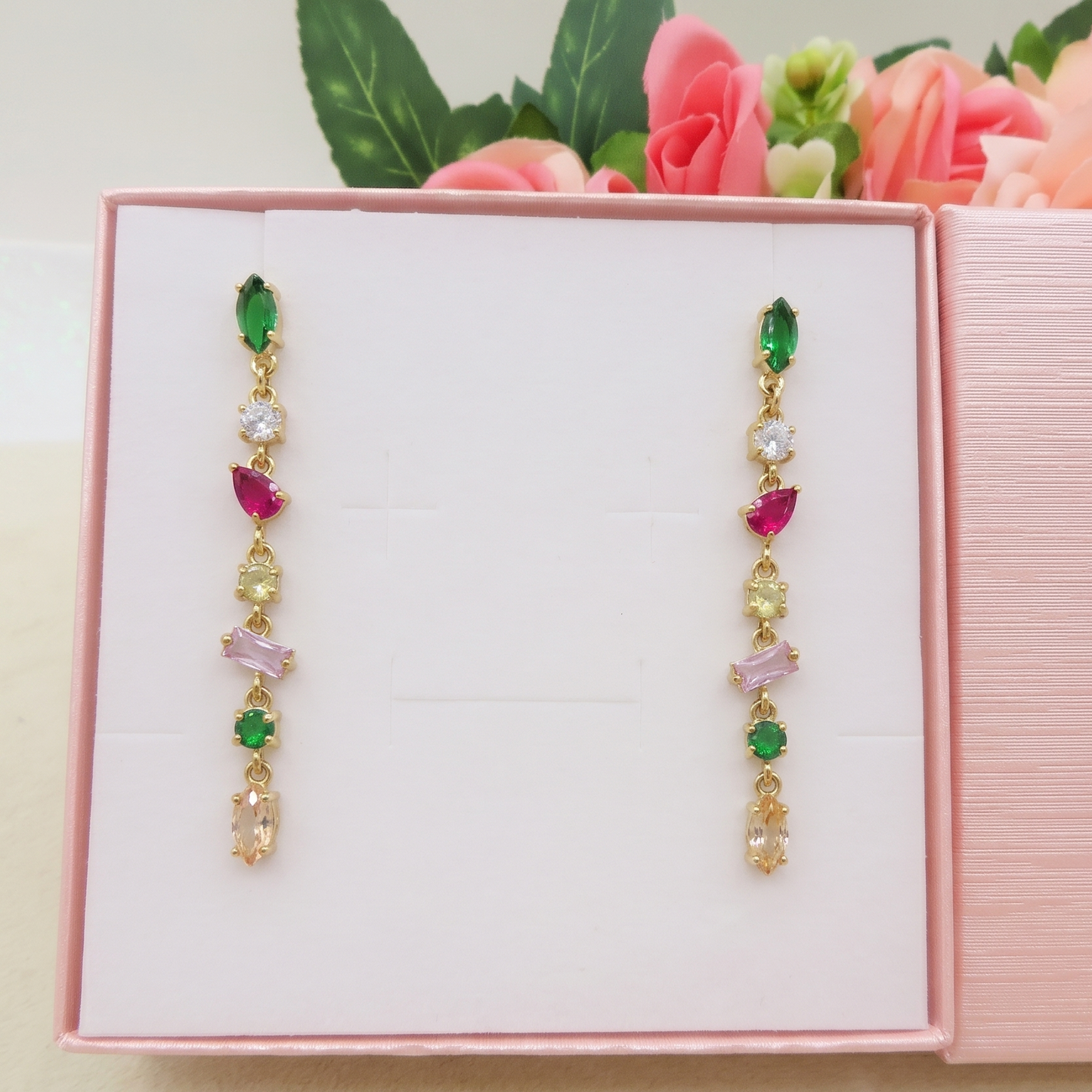 GLOWY DROP ~ paio Orecchini ACCIAIO INOSSIDABILE pendenti con pietre in cubic zirconia
